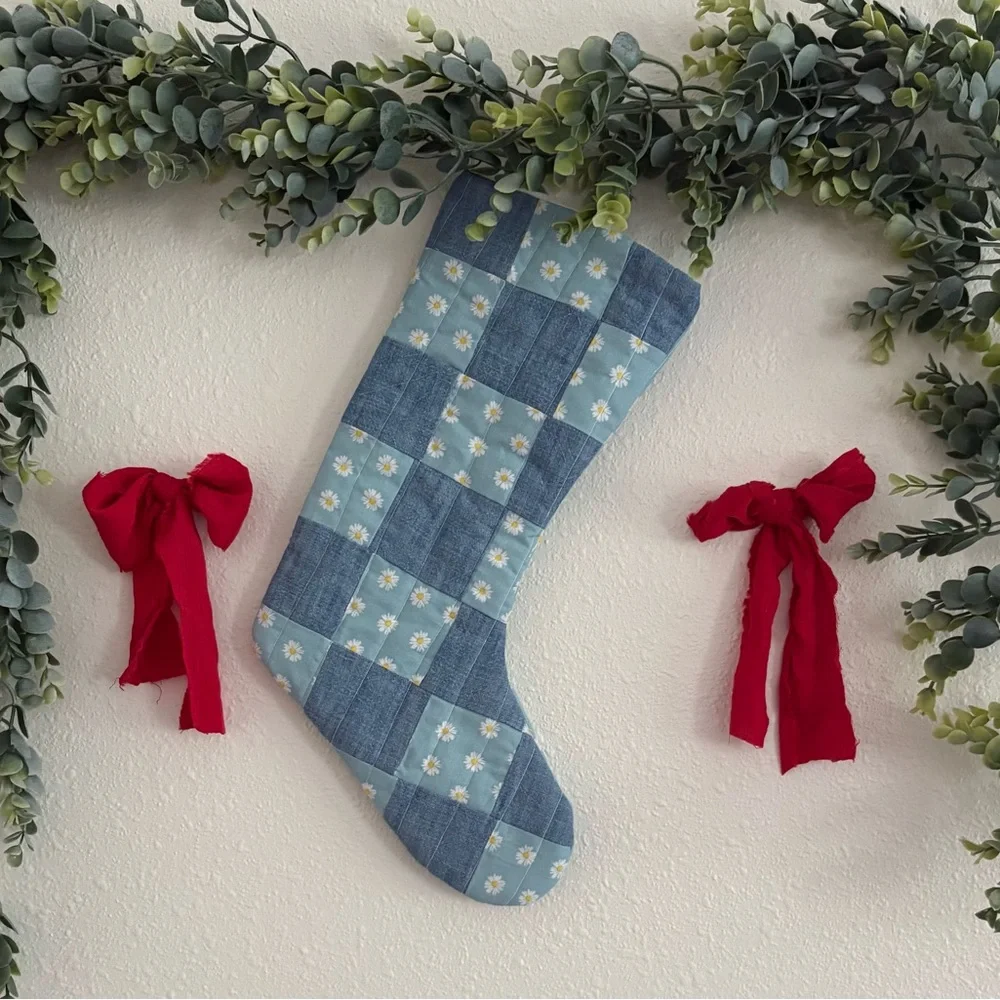Blue Checkered Holiday Stocking